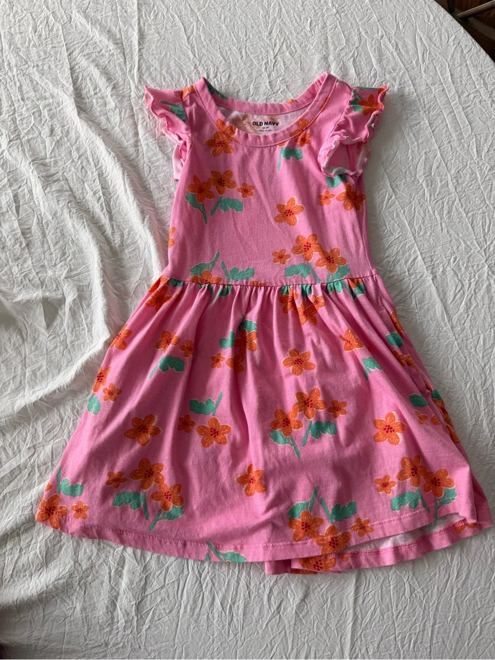 Old Navy Pink Floral Ruffle Sleeve Dress